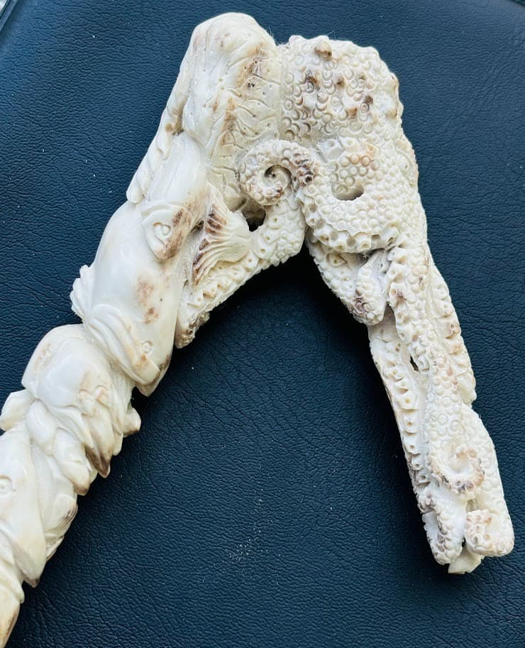 Bali Antler Custom Carved Figurine Knife Stag  or Cane Handle Sea Animals Fish 3