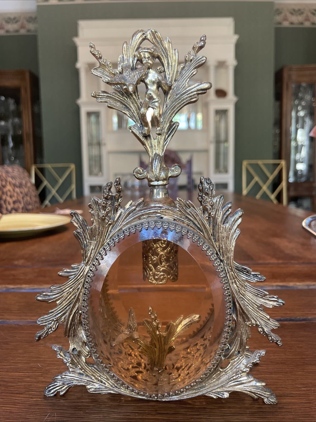 Vintage~Ormulo Matson~GOLD CHERUB Perfume Bottle AMBER GLASS VANITY Hollywood