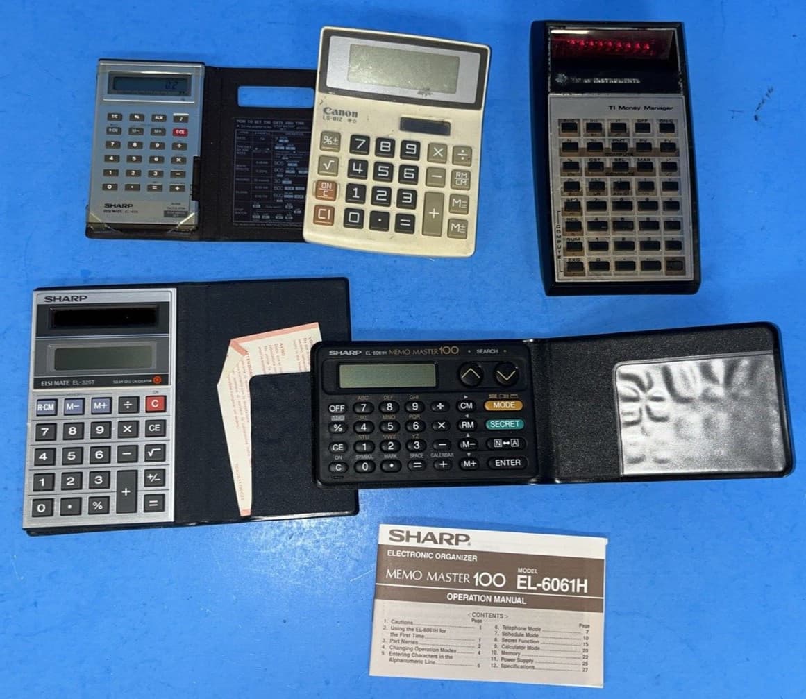vintage calculator lot of 5 Canon LS-81Z, Sharp  & Texas Instruments