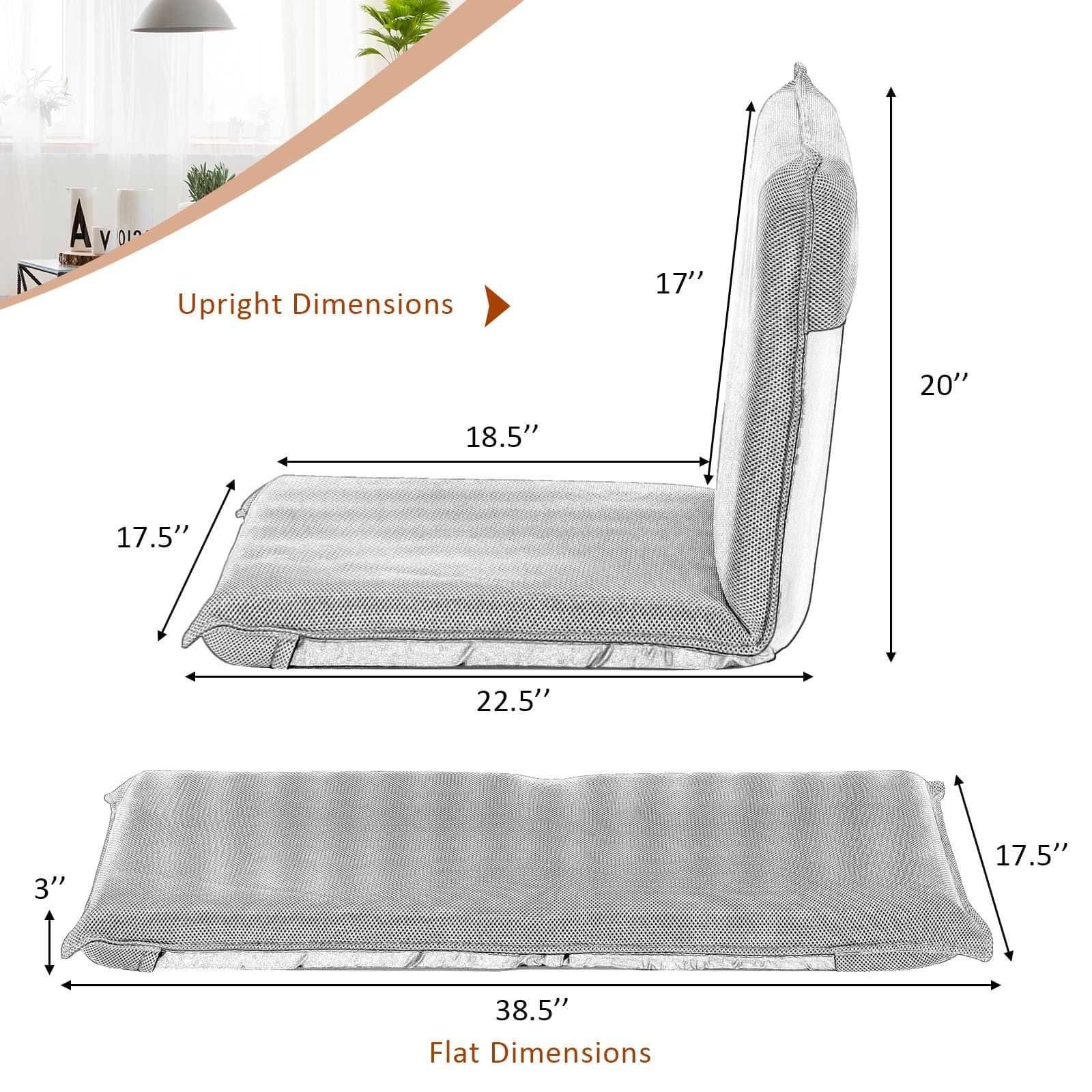 Costway Folding Lazy Sofa Bed Floor Chair Adjustable 6-Position Home Living Room 2