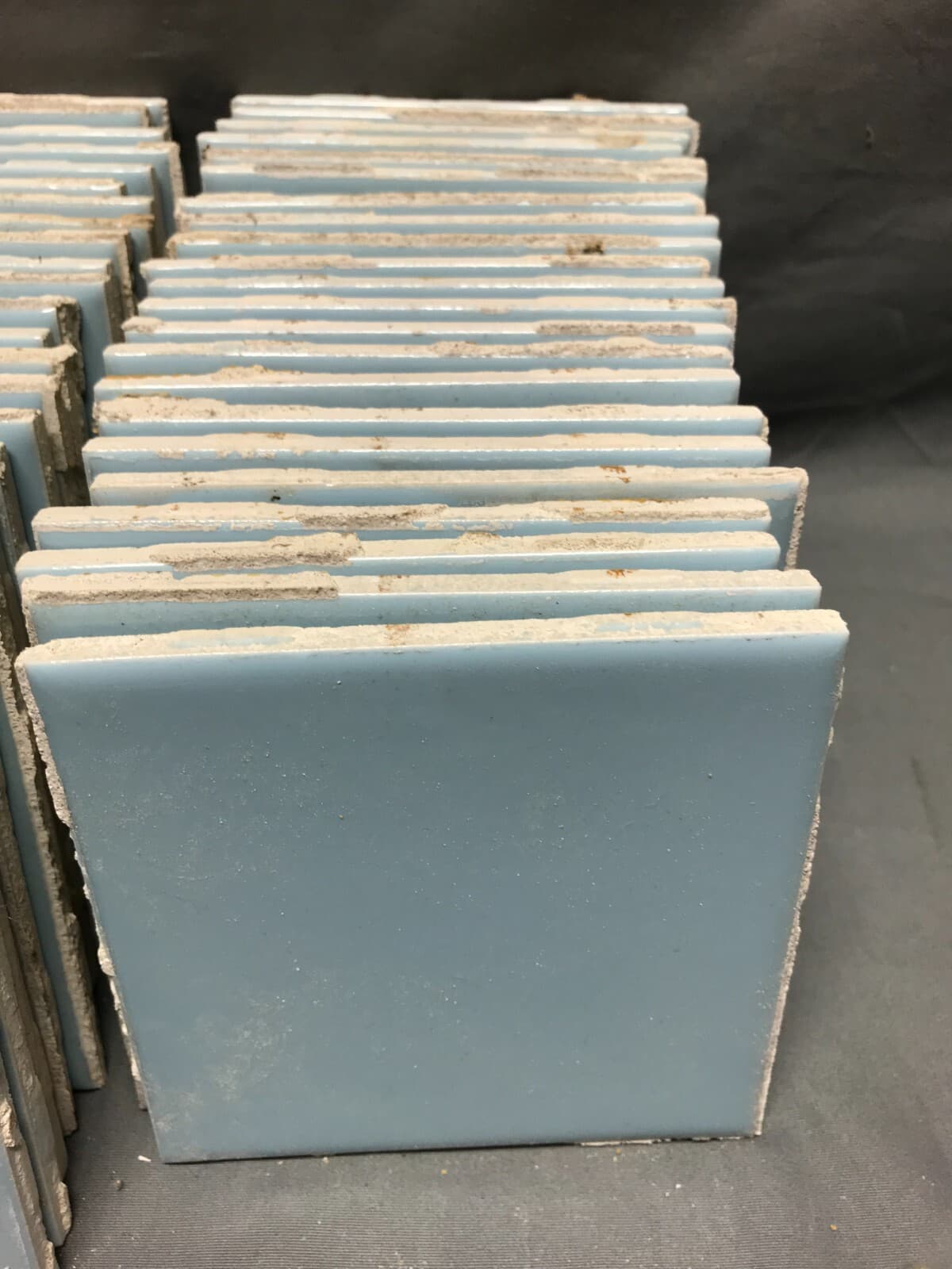 Antique Lot 80 Vintage Ceramic 4" SQ. Blue Made USA Bathroom Tiles Old 636-25B 6