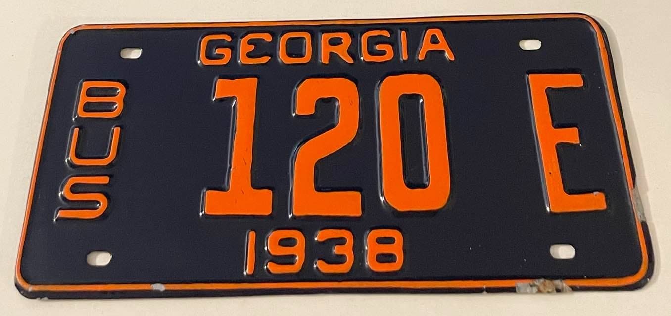 Vintage 1938 Georgia School Bus License Plate 120 E RESTORED 12.25" x 4.4"