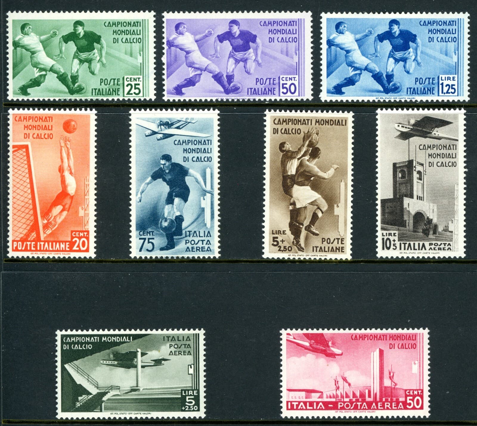 Italy 1934 Soccer Football Sports Set Scott #324-28 & C62-65 Mint S289