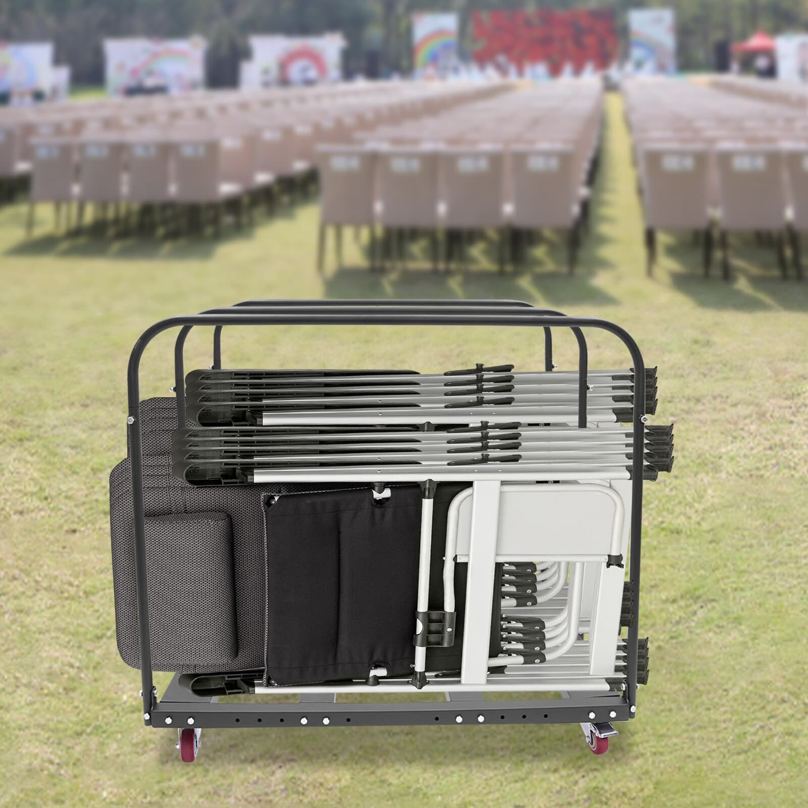 Folding Table Cart Metal Table Cart Folding Table Trolleys W/ Handle & Wheel