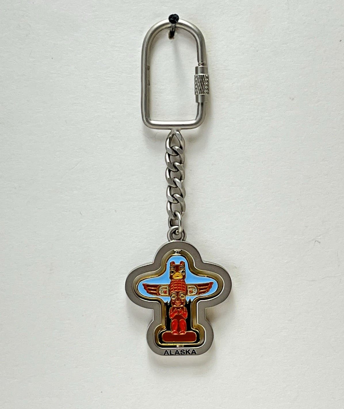 Alaska Souvenir Spinning Keychain Native Totem Pole Art Travel Key Ring Vintage 4
