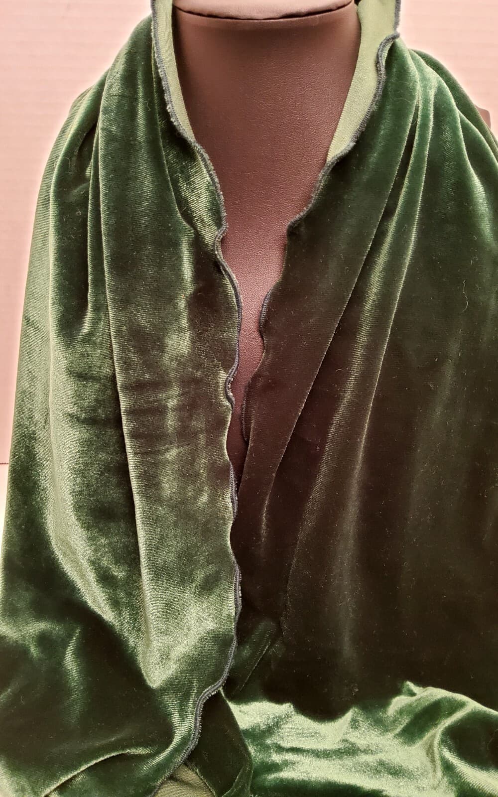 Vtg 80's Norma Walters Forest Green Velvet Scarf 4 Long Black Tassels 69" X 12" 6