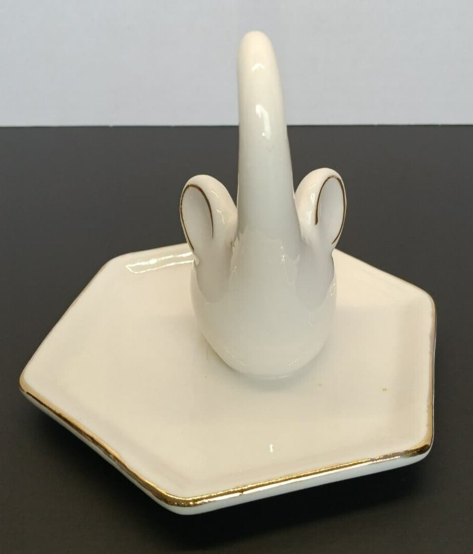 Elephant Ring Holder Porcelain White and Gold Trim 2