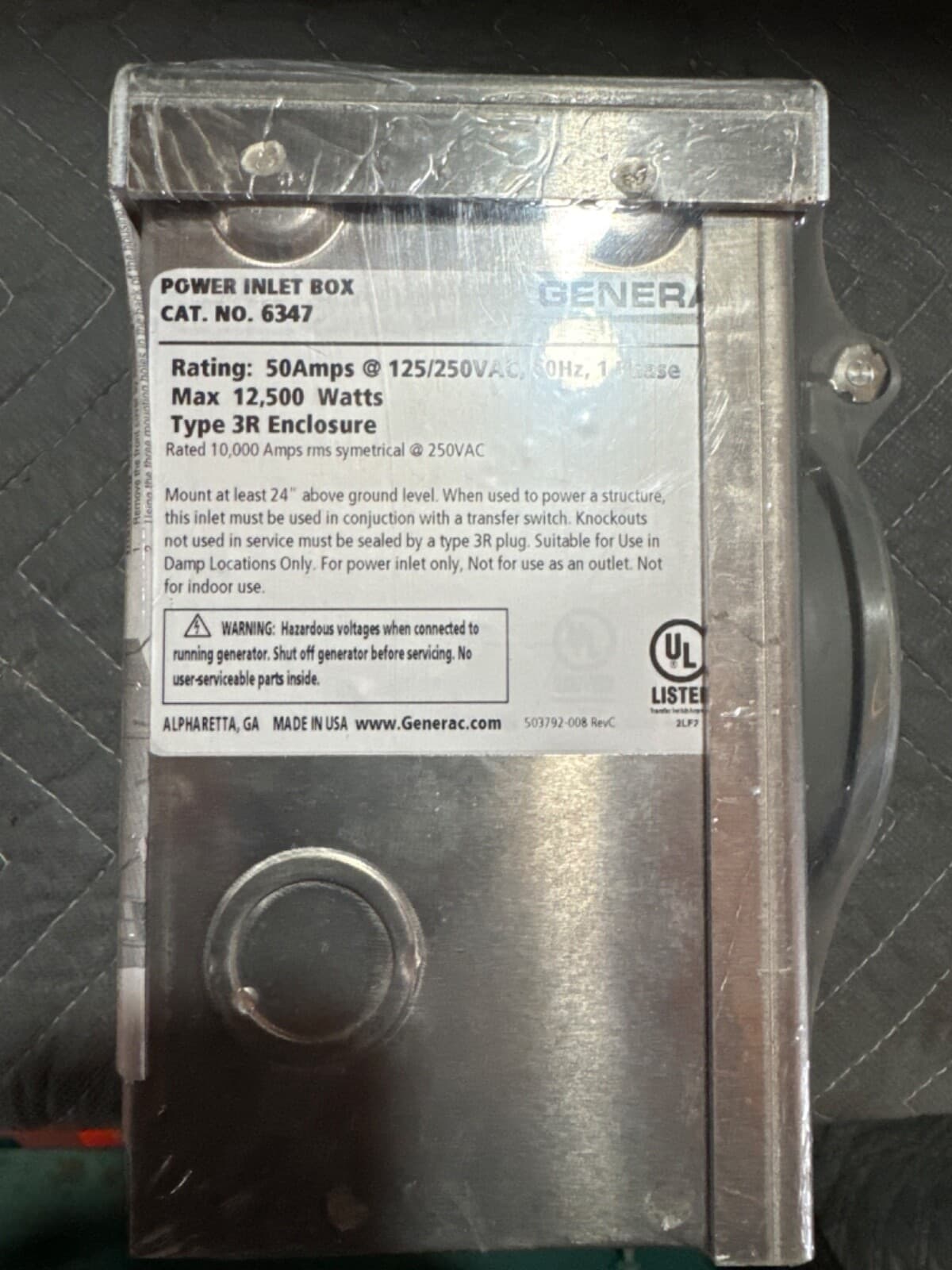 Generac 50 amp 120/240 power inlet box  3