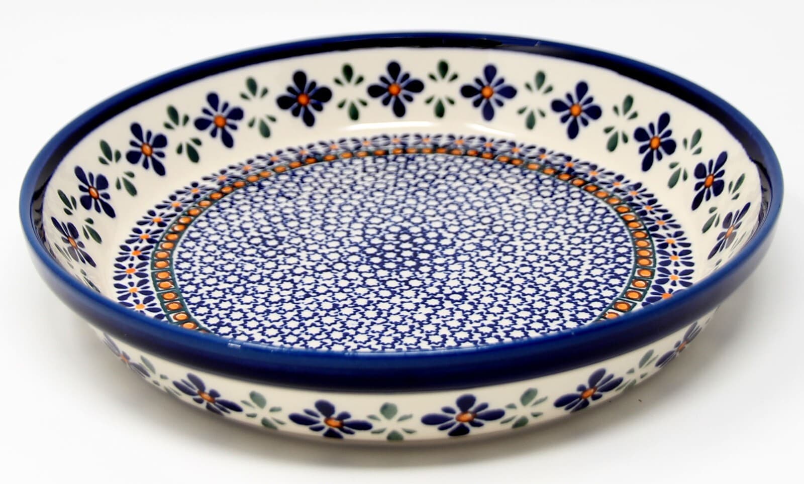 Polish Pottery Pie Plate 10" Mosaic Flower Design Zaklady Boleslawiec