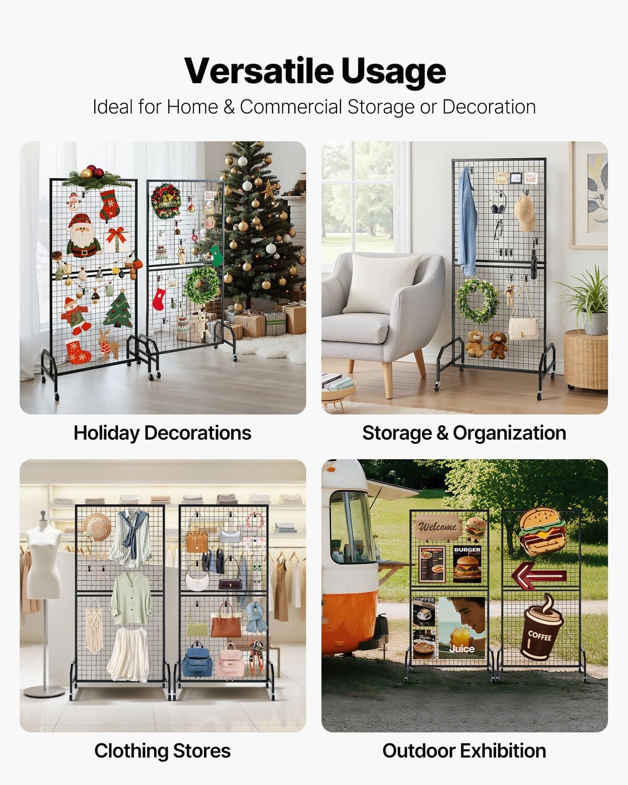 VEVOR 2 Packs Grid Wall Panels,2.9 x 5.9 ft Wire Grid Panels Display Rack,Movabl 5