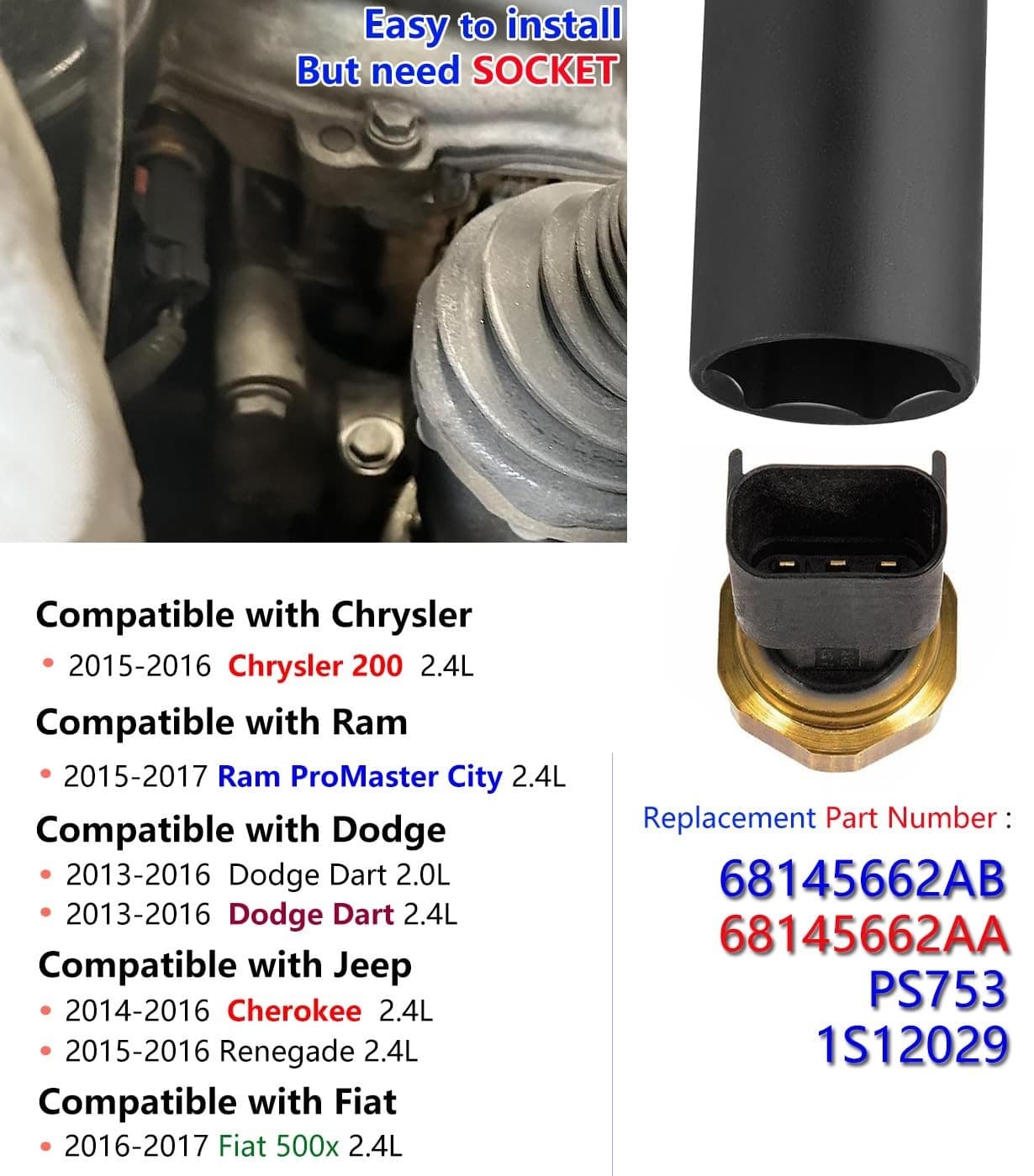 Oil Pressure Sensor, Oil Sending Unit, Engine Oil Pressure 68145662AA Sensor 6