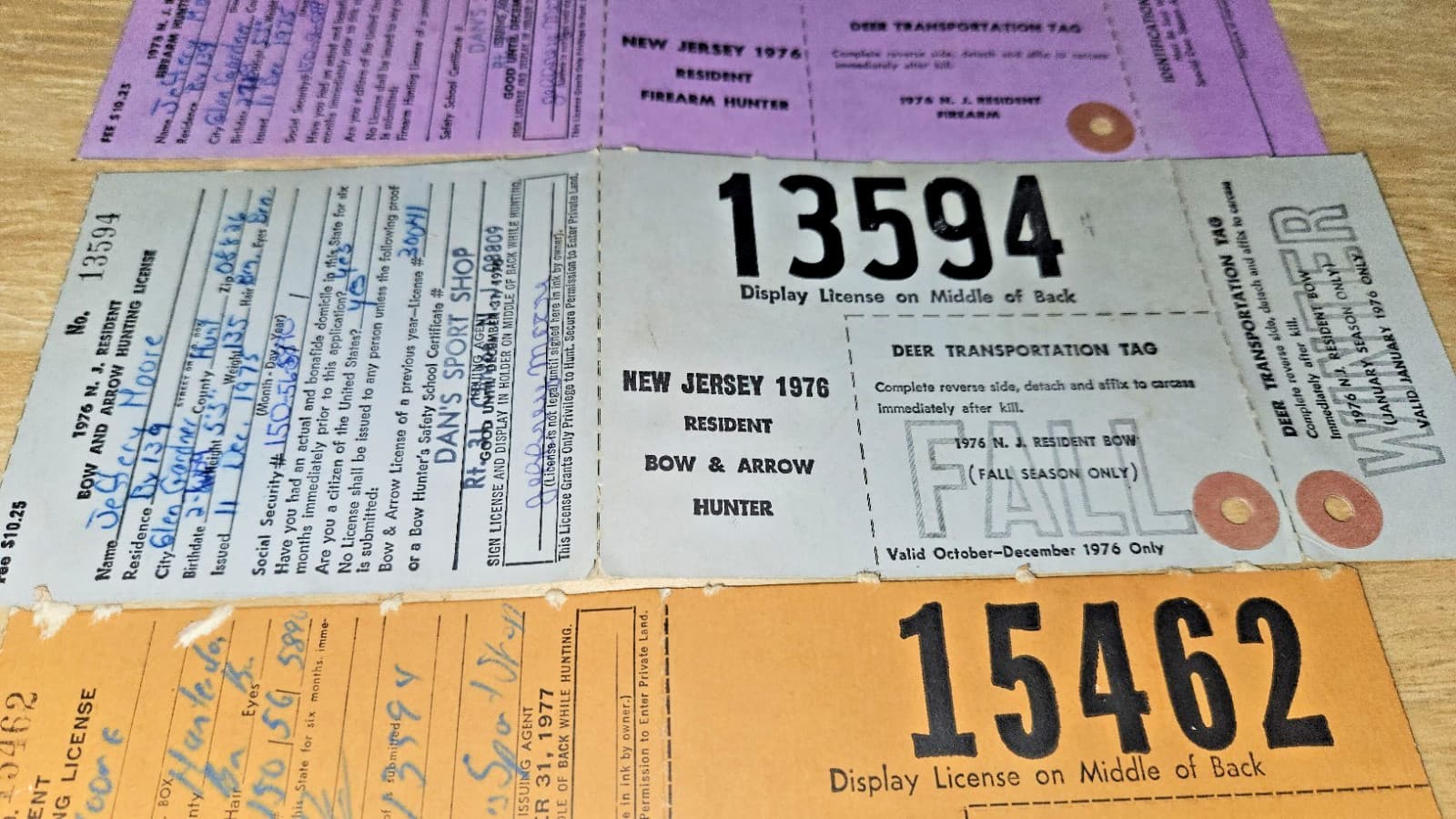Lot 7 New Jersey State Big Game Deer Licenses Tags Firearm Bow Hunter 1975-1979 6