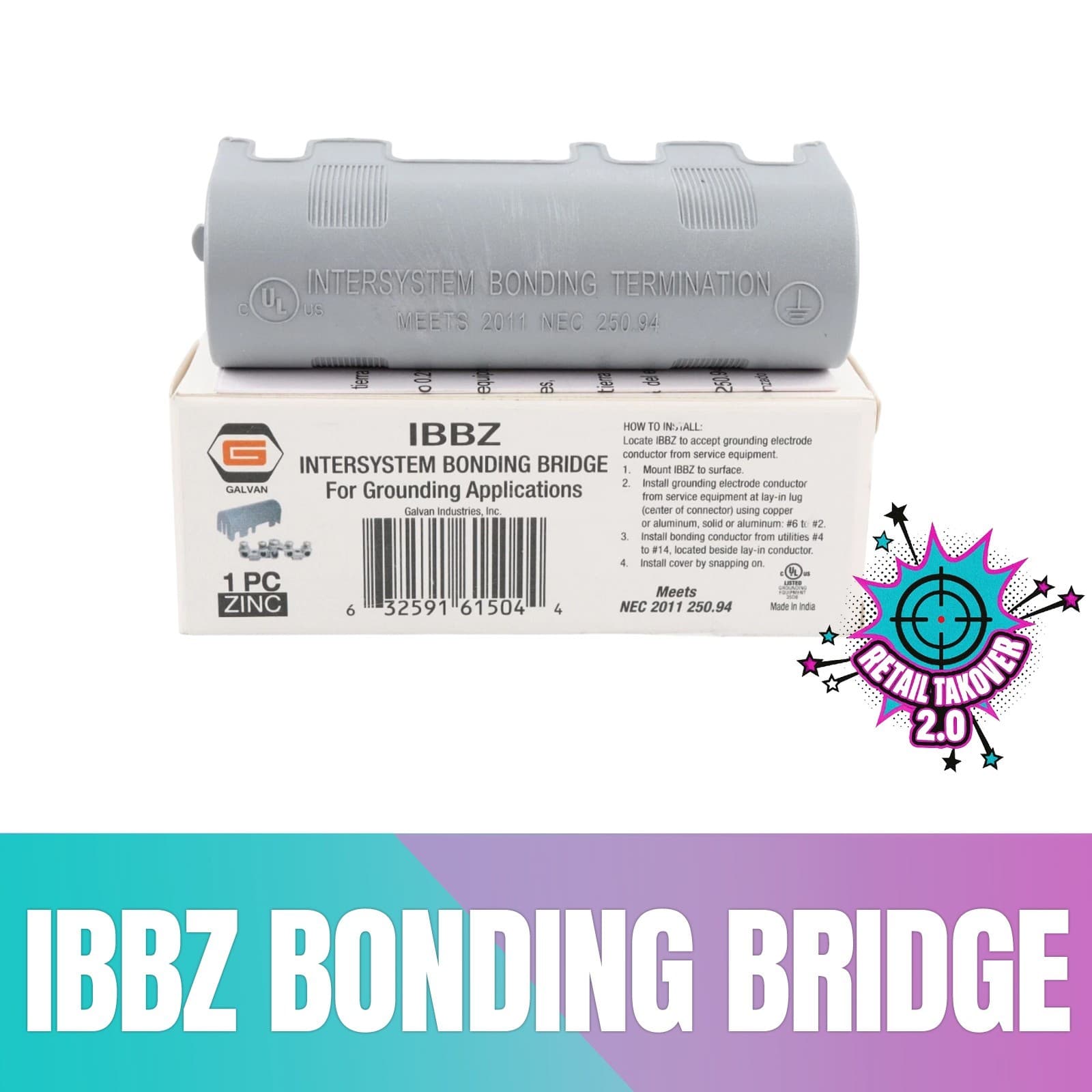 GALVAN IBBZ intersystem bonding bridge for grounding applications, Zinc