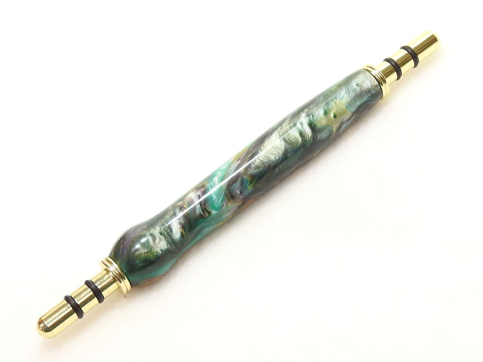 Handmade Double Seam Ripper w/ Sewing Stiletto, Green Gold Abalone Cloud Acrylic 3