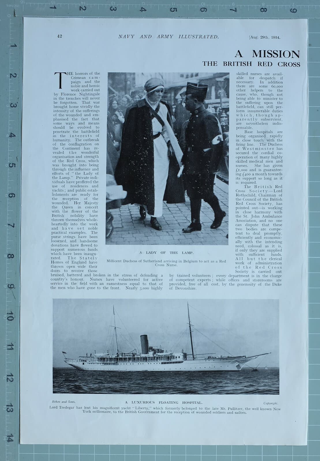 1914 WW1 PRINT BRITISH RED CROSS SOCIETY REGIMENTAL FIELD HOSPITAL NURSES