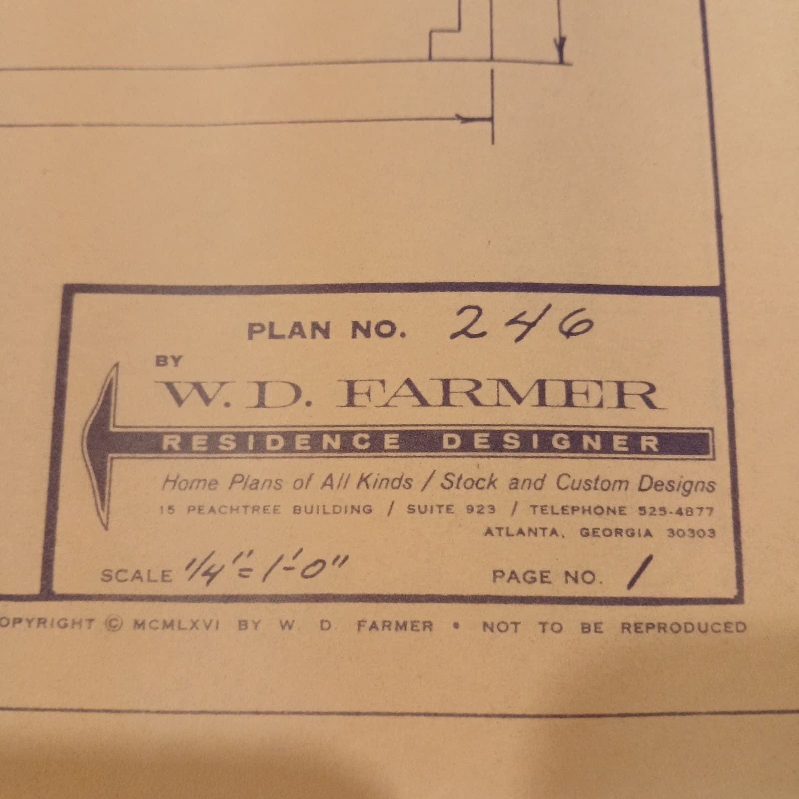 MCM 1966 House Blueprint Plans W.D. Farmer Homes Plan #246 1220 sf 60s Ranch Vtg 5