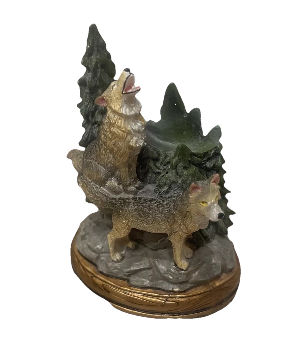 Howling Wolves Gray Forest Rocks Figurine Wolf Resin Sculpture Majestic Howl