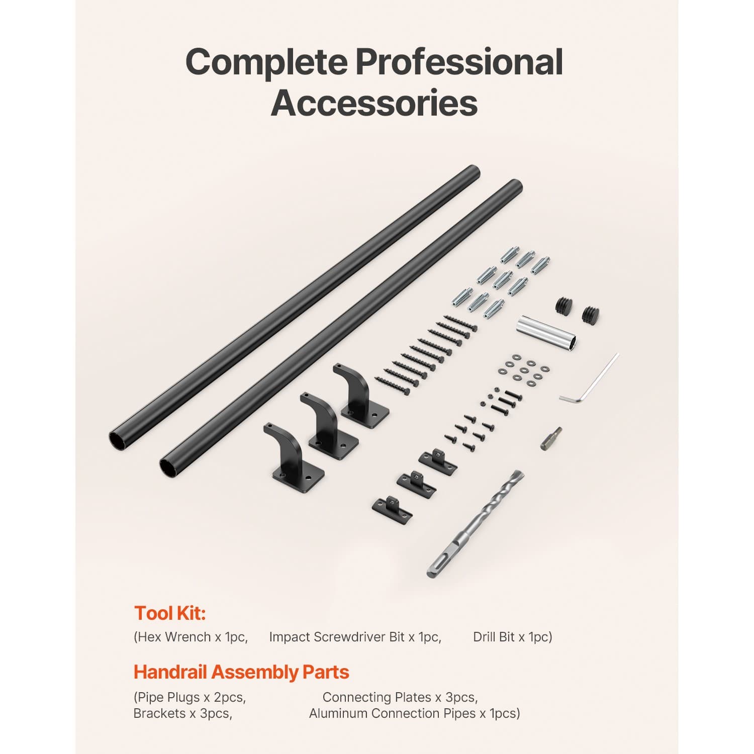 Uimoso 6ft Black Aluminum Stair Handrail Wall-Mounted for Indoor and Outdoor 6