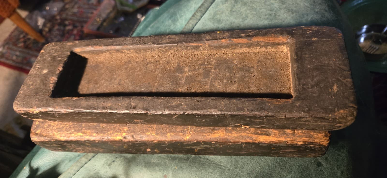 Primitive Antique Sharpening Stone W/ Wood Case 13" x 3” 6