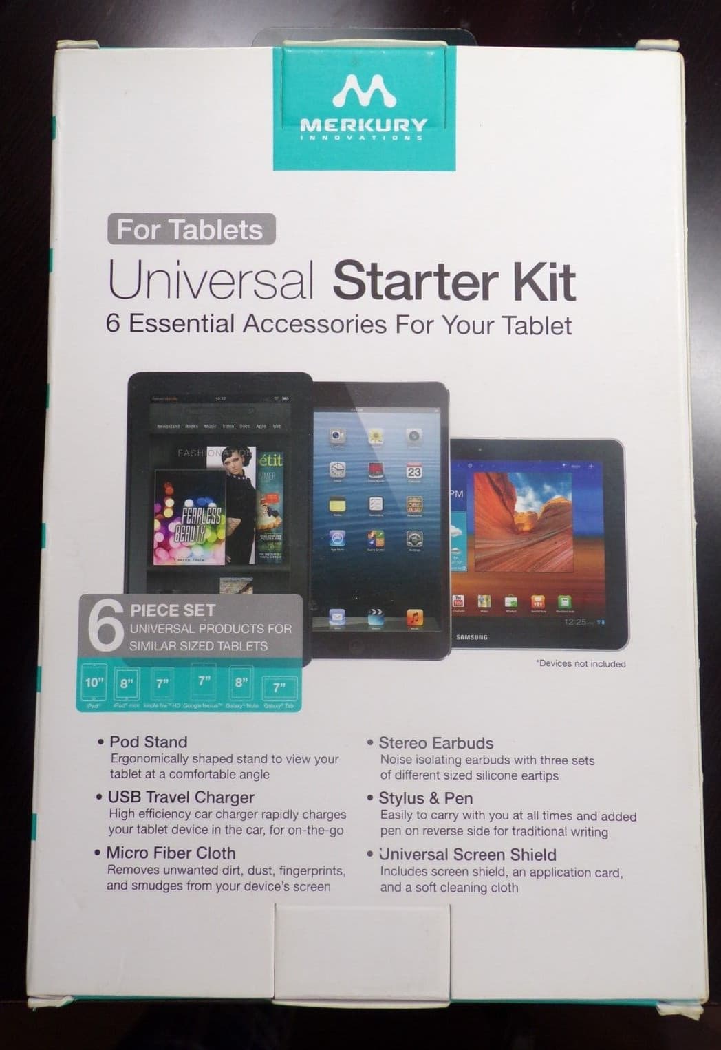 Tablet 6 Piece Starter Kit Earbuds,charger,stand,cloth,stylus Pen & shield 2