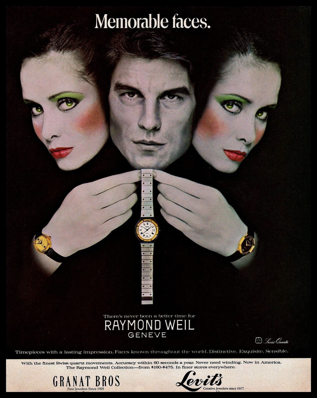 1980 Raymond Weil Geneve Swiss Quartz Watches Faces Vintage Photo PRINT AD 1980s