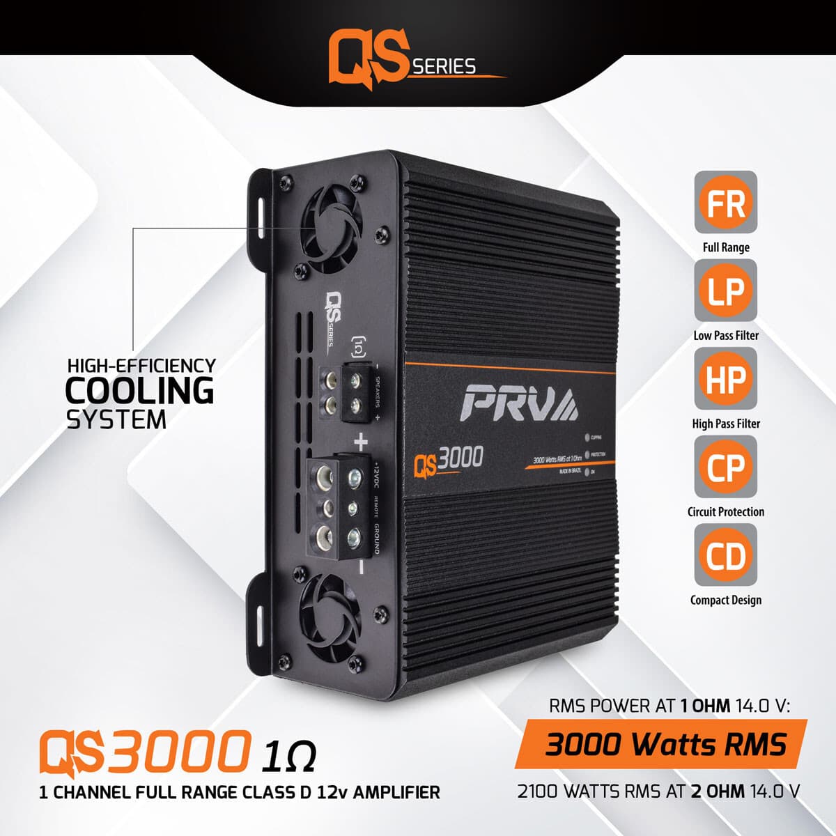 PRV Audio QS3000 1 Ohm Full Range Digital Car Amplifier 3000 Watts Compact 3k 2
