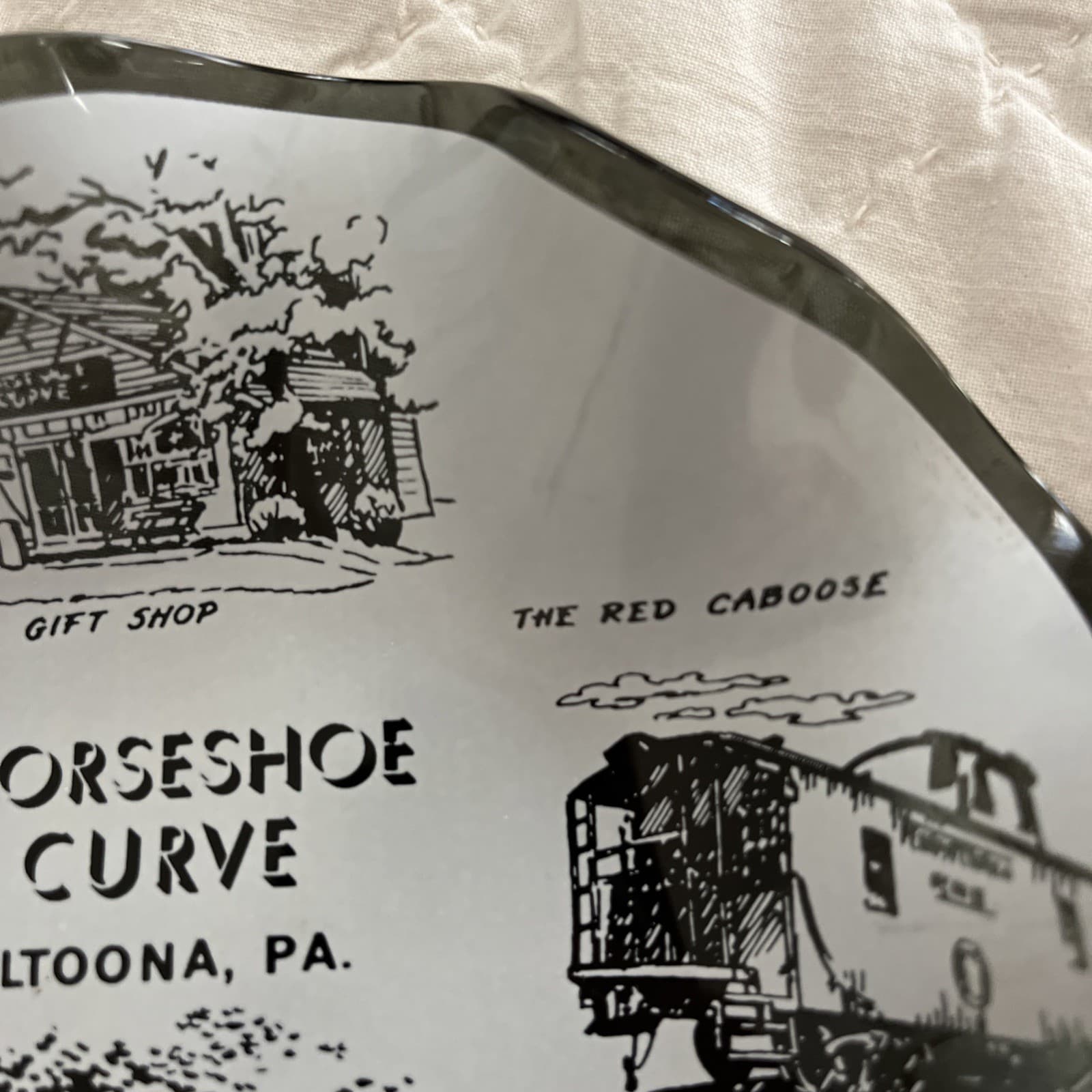 Vintage World Famous Horseshoe Curve Altoona, PA Glass Tray RARE 2