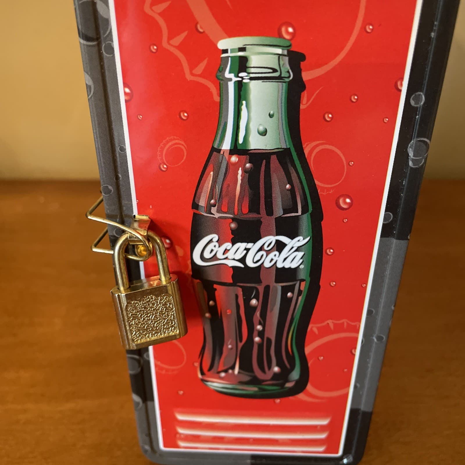 Vtg 2000 Coca-Cola Locker Style Tin Storage Box Collectible Lock & Key 8”x4”x3” 4