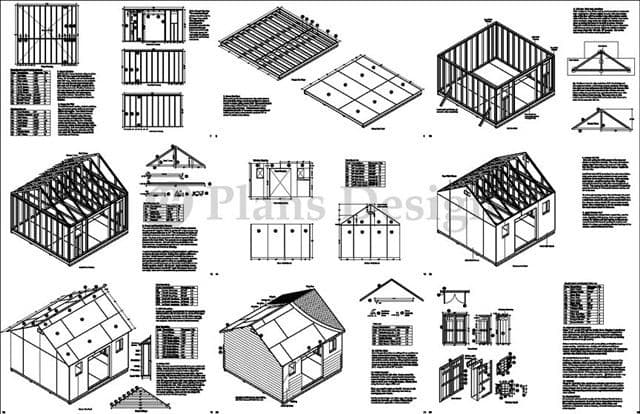 14' x 14' Gable Shed Plans, How to Build it Yourself #D1414G, Free Material List 2