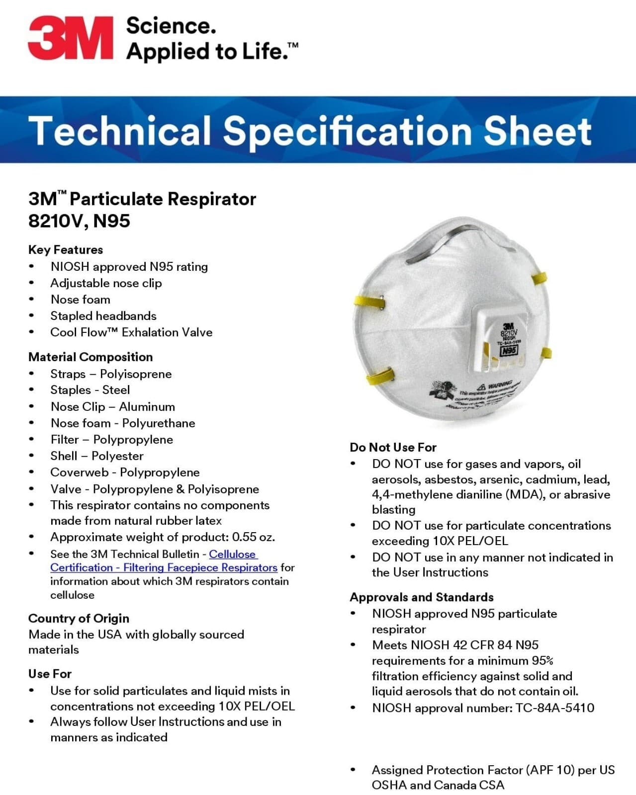 3M 8210V N95 Particulate Respirator Protective Dust Masks Exhalation Valve 10/BX 6