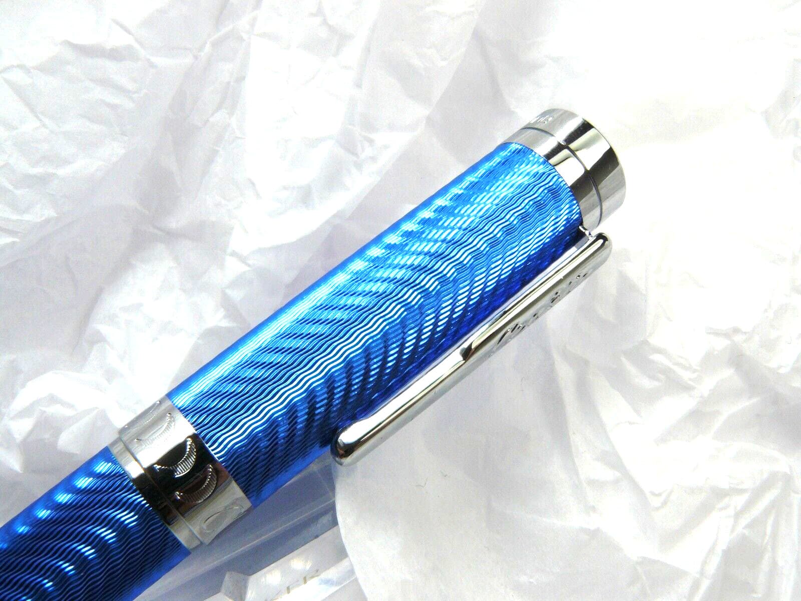 Conklin Herringbone Signature Blue Chrome Fountain Pen Omniflex Nib NEW IN BOX 4