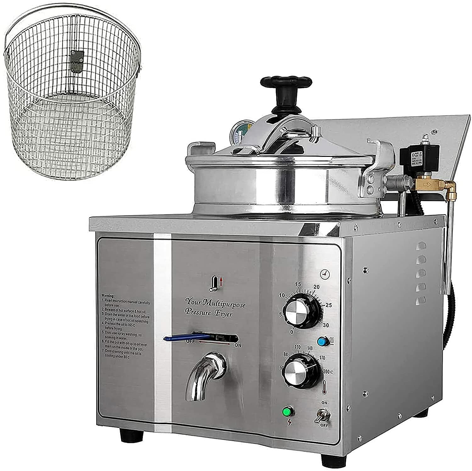 110V 16 L Commercial Electric Pressure Fryer  Chicken Deep Fryer Machine 304 SS