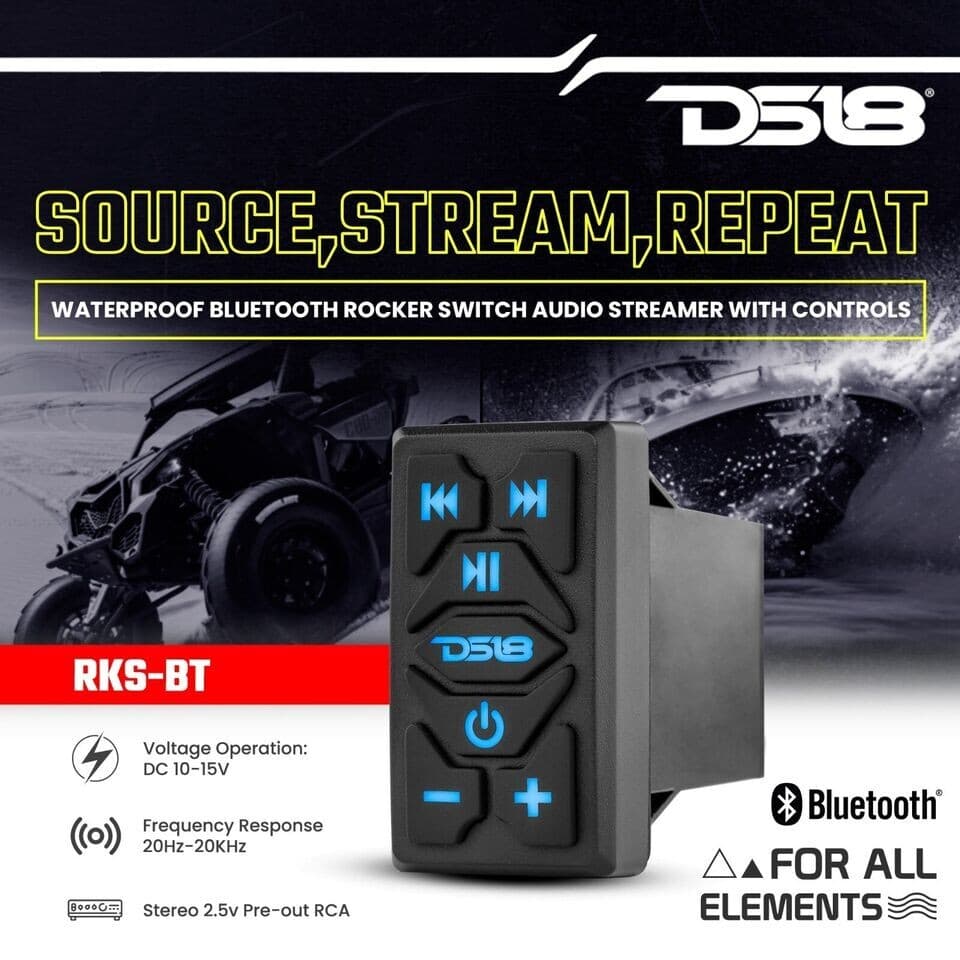 DS18 Waterproof Marine Bluetooth Rocker Switch Streamer Receiver Controls RKS-BT 3