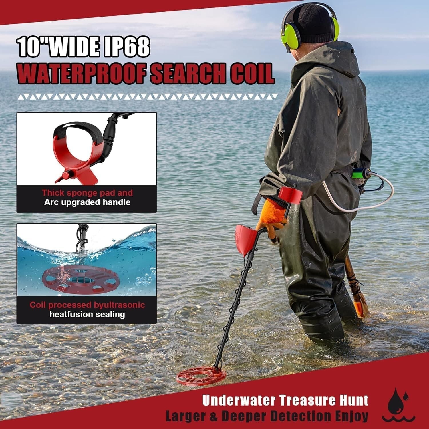 Metal Detector Adults  Waterproof  10" Inch Search Detecting Gold Coin Treasure 5