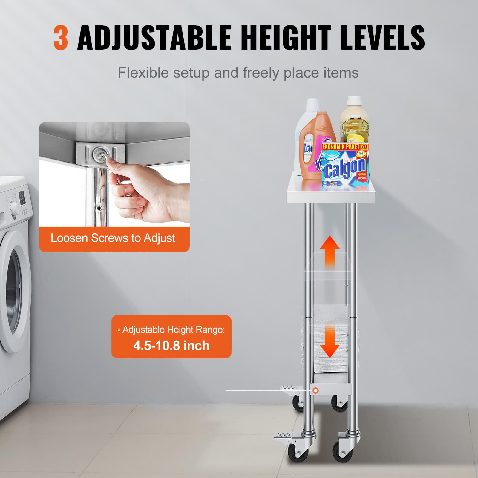 24x12 Inch Stainless Steel Work Table Commercial Prep Table With 4 Casters 5