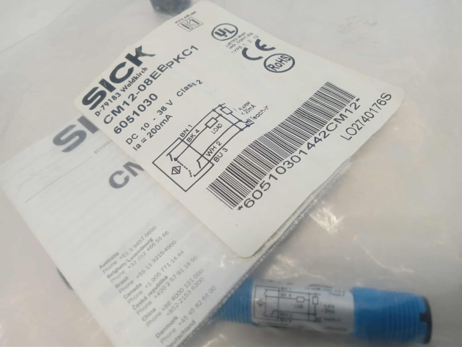 SICK  6051030 CM12-08EBP-KC1 SENSOR PROX CAP 8MM IP68 CYLIND DC 4-wire, Ø 12 mm 5