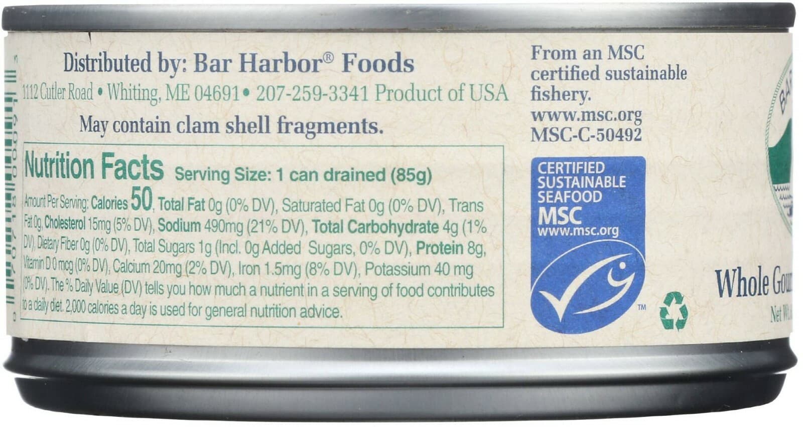 Bar Harbor Whole Gourmet Ocean Clams - 6.5 oz can 2