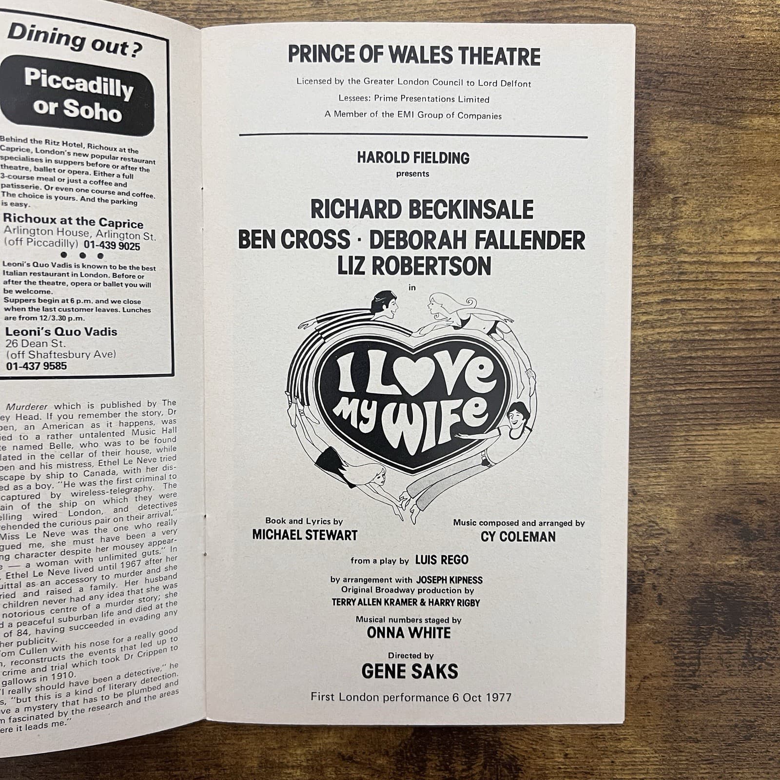 1977 I Love My Wife Theatre Programme Prince of Wales Theatre London Beckinsale 4