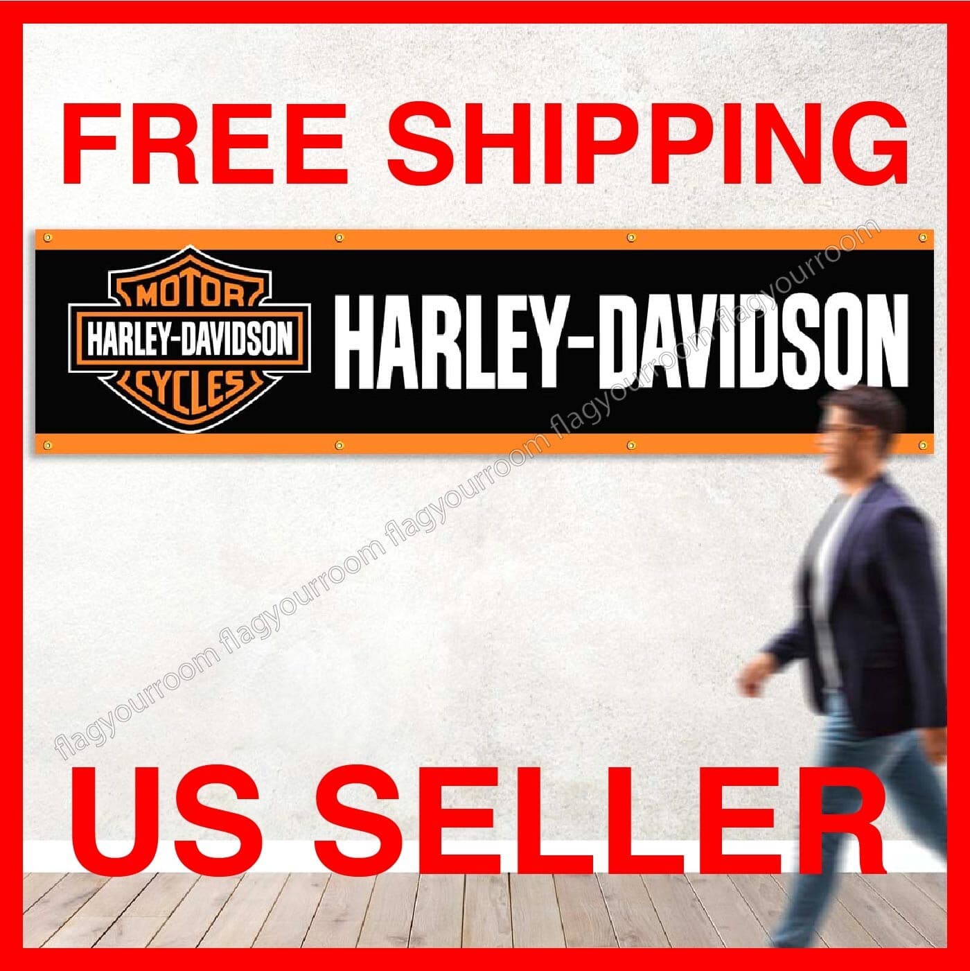 Harley Davidson Motorcycle 2x8 ft Garage Sign Banner Flag Mount Garden Grommets