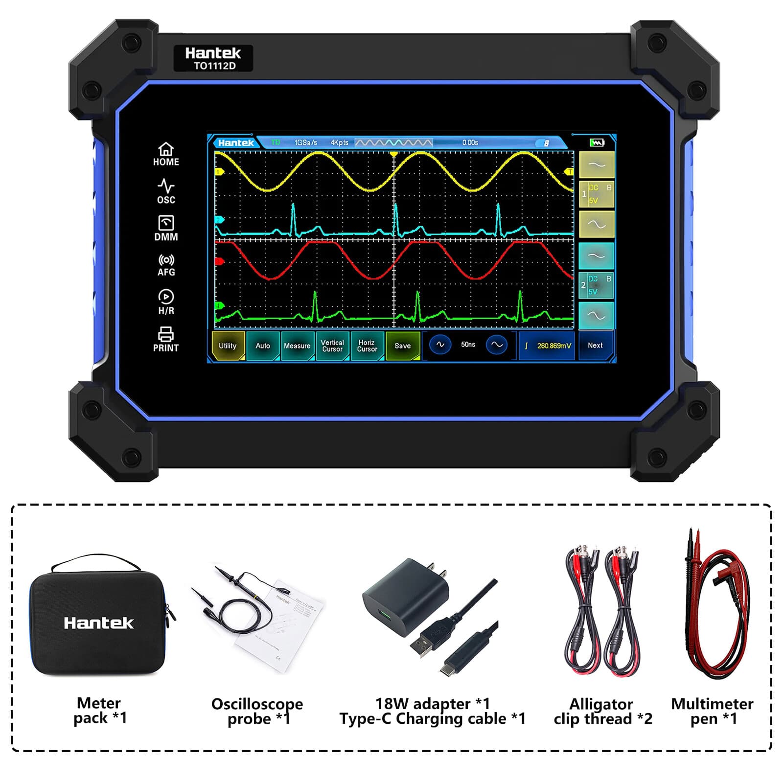 Hantek TO1112 Series Multi-functional Full Touch Screen Oscilloscope 110MHz 2CH 5