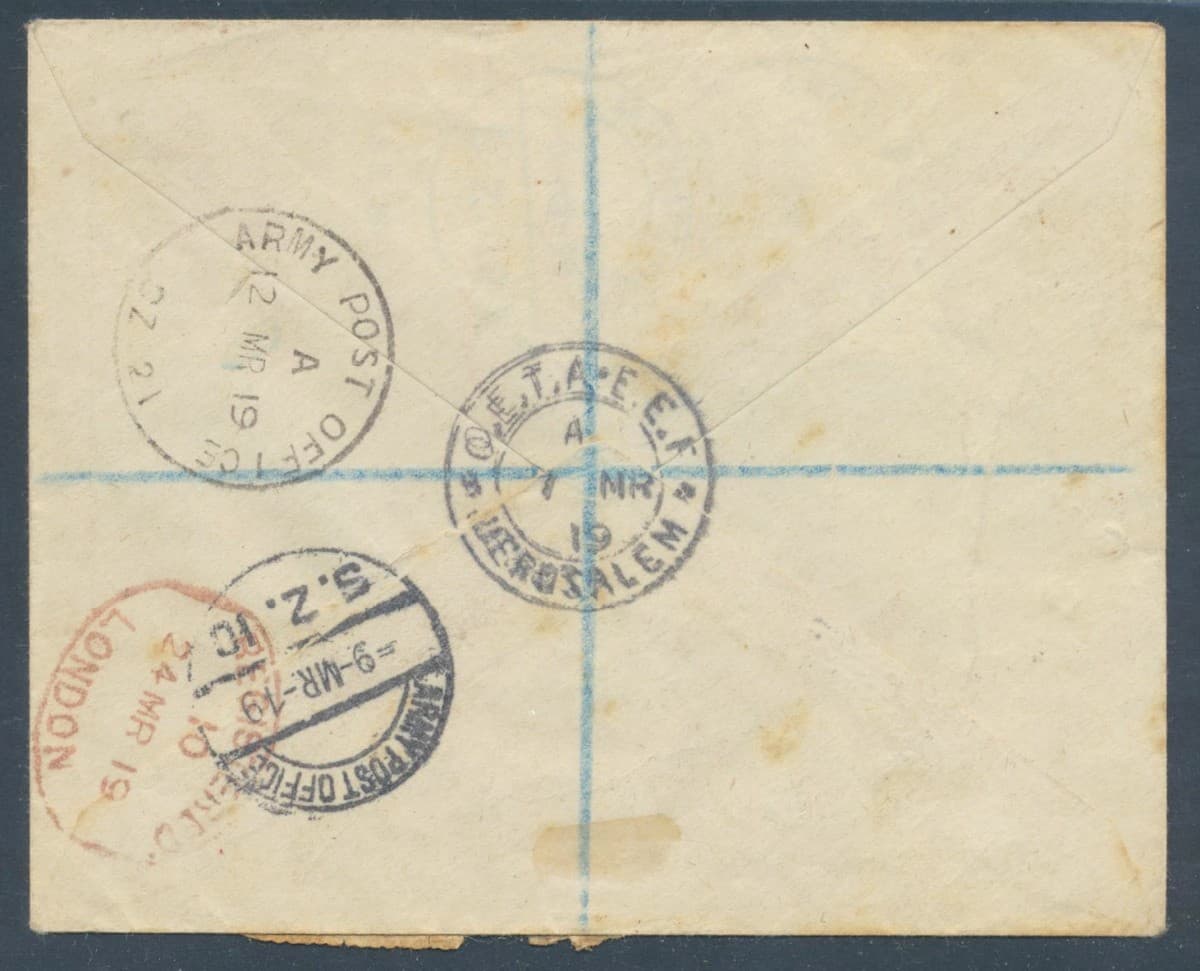 PALESTINE Israel to EGYPT to ENGLAND to IRELAND 1918 9 Pi Typo R Cover JERUSALEM 2