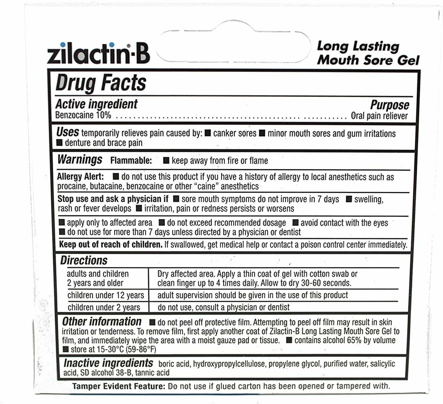 Zilactin B Canker & Mouth Sore Gel Long Lasting Oral Pain Fast Relief 0.25 oz 2