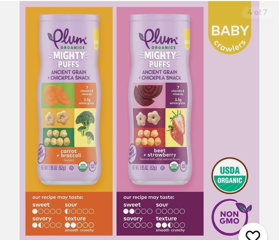 Plum Organics Mighty Puffs Organic Baby Food - Two Flavor  Pack  of 5- 1.85 2