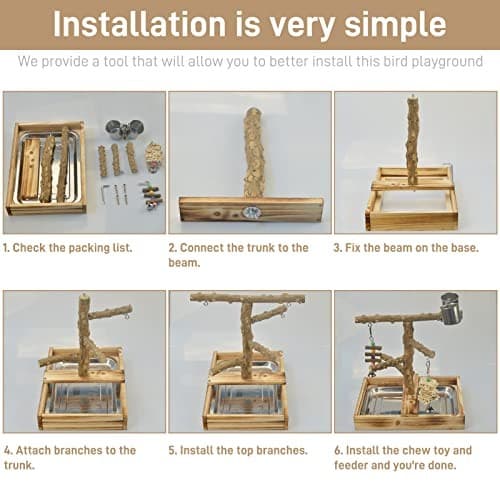 Natural Wood Bird Toys Playground, Bird Cage Accessories, Bird Perches, with  3