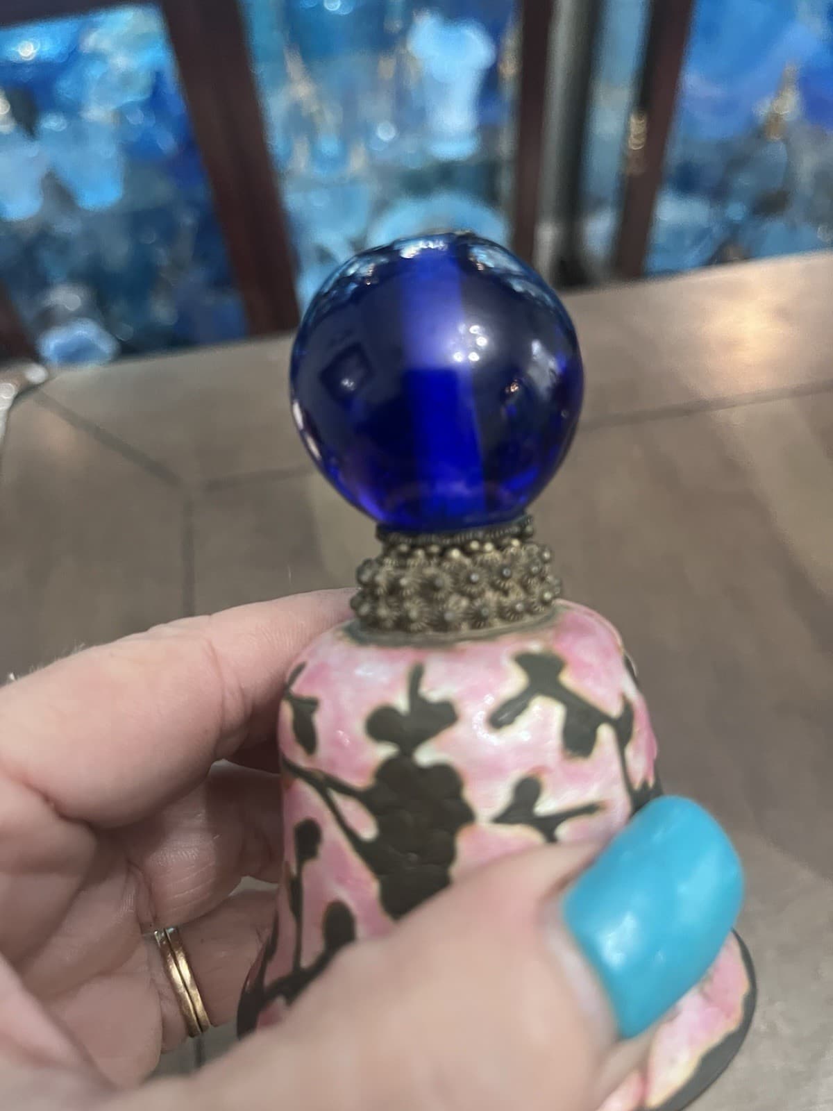 Antique Qing Dynasty Enamel Bell Hat Finial 19th Century Cobalt  Blue Peking Gla 2