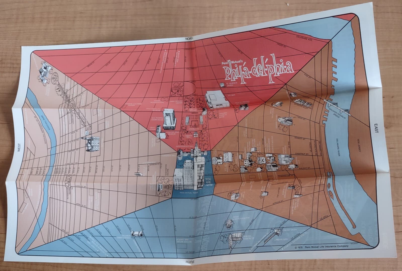 Philadelphia PA - Penn Mutual Observation Deck - Vintage 1975 Brochure / Map 2