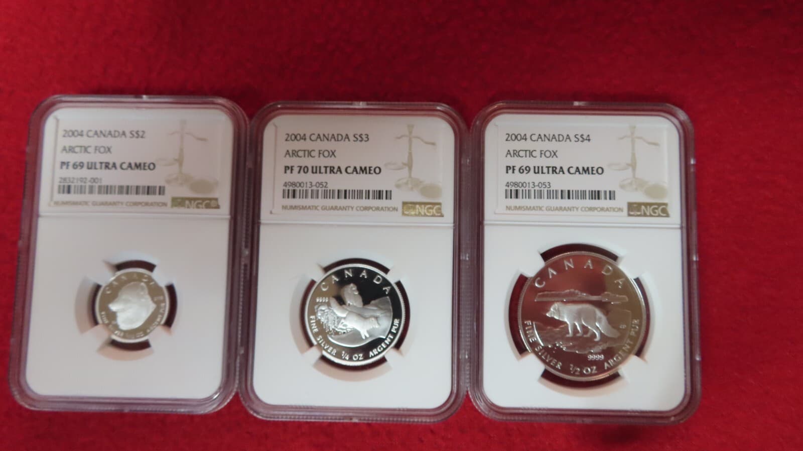 2004 CANADA 3x ARCTIC FOX $4, $3 and $2 - NGC Graded PF70 & 69 Coin Set 2