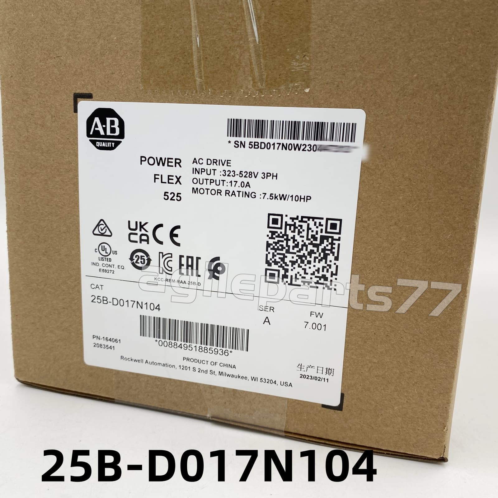 New Factory Sealed 25B-D017N104 AB PowerFlex 525 AC Drive 480V 7.5KW 2023 TX 2