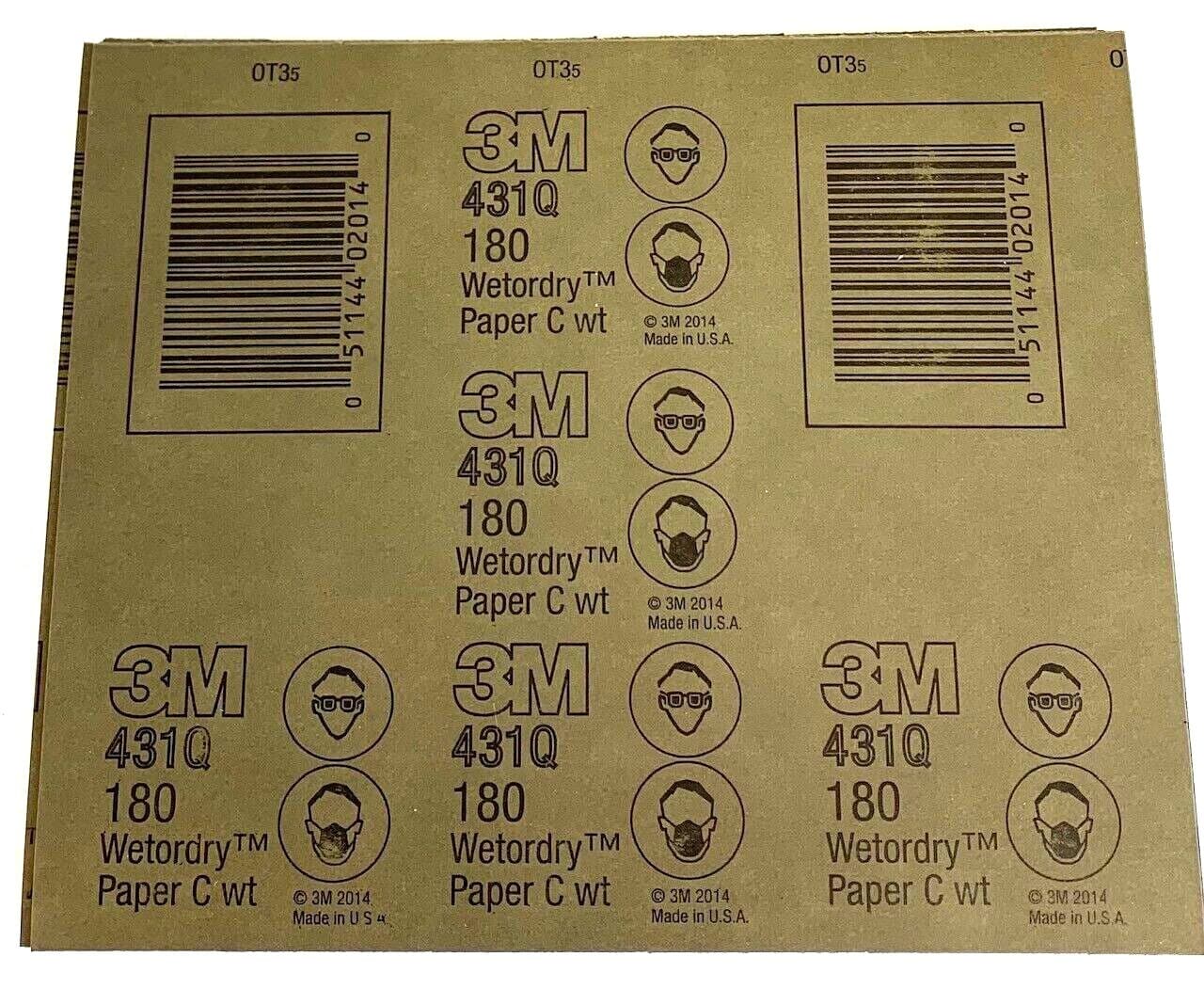 9 x 11" WET OR DRY SANDPAPER SHEETS - 180 GRIT -3M #02014 - 50 SHEETS 5