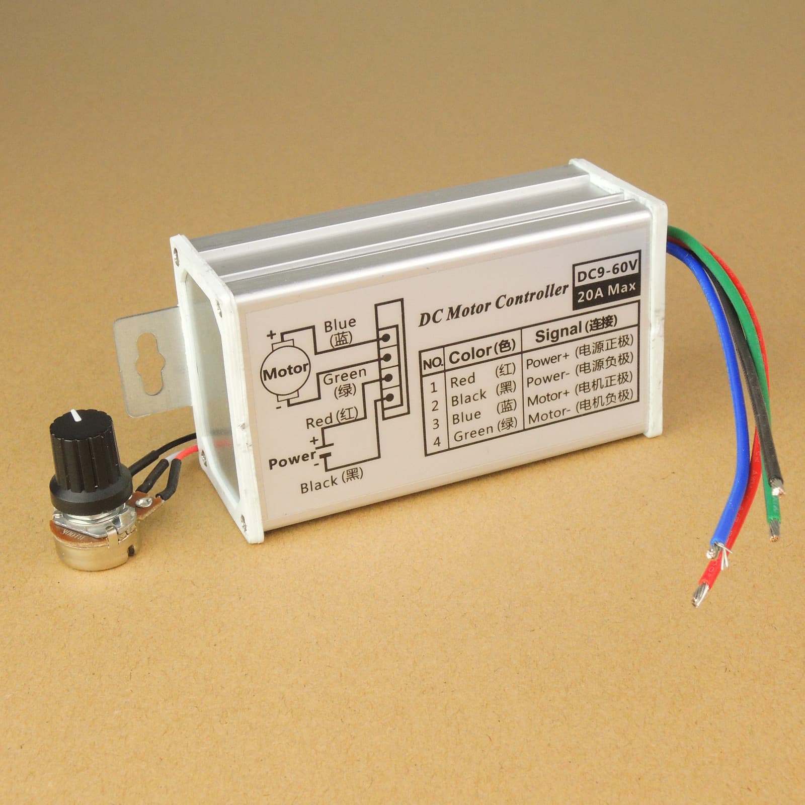 New Max 20A PWM DC Motor Stepless Variable Speed Switch Controller 12V 24V 60V 2